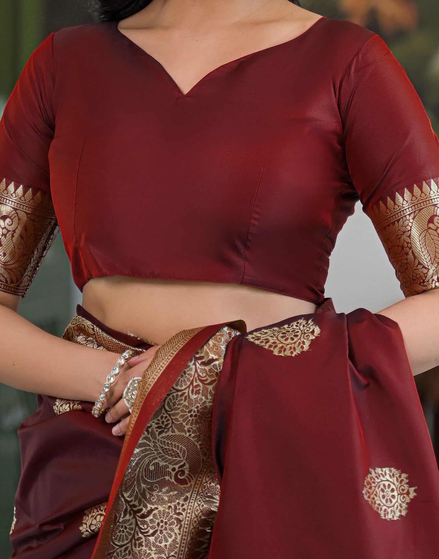 Maroon Silk Woven Banarasi Saree