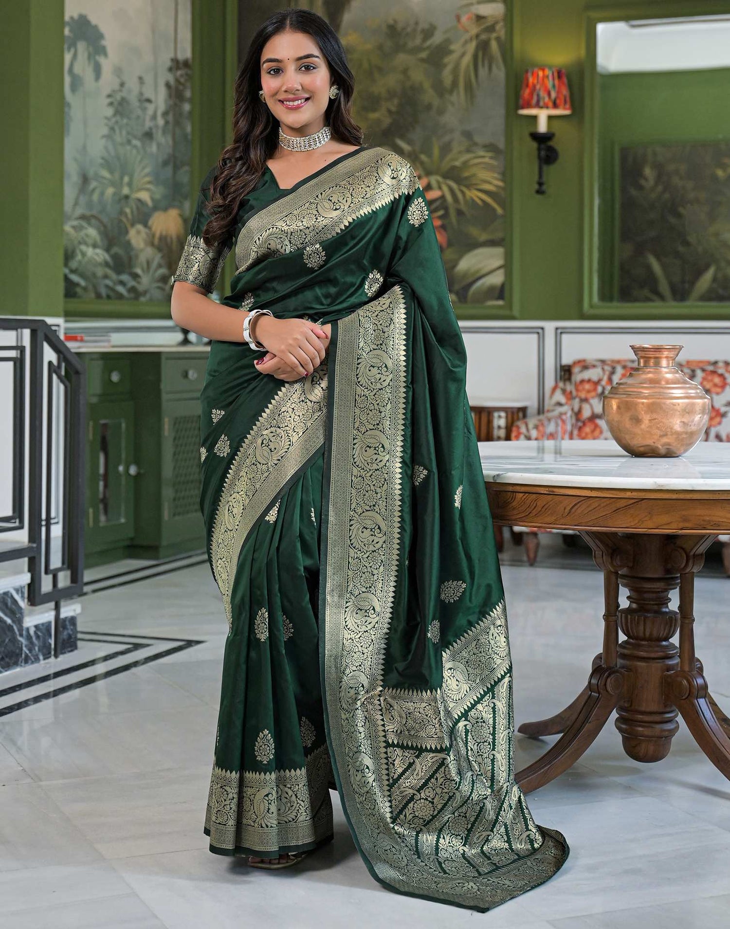 Green Silk Woven Banarasi Saree
