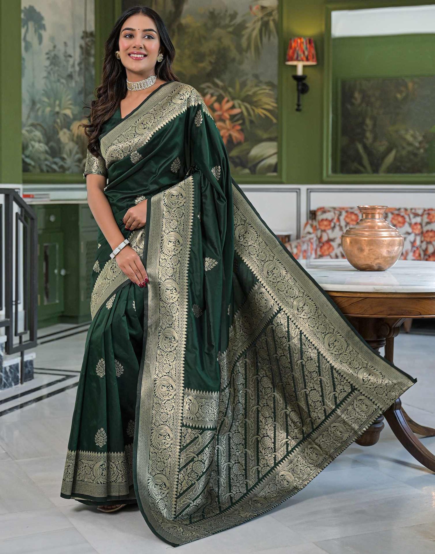 Green Silk Woven Banarasi Saree