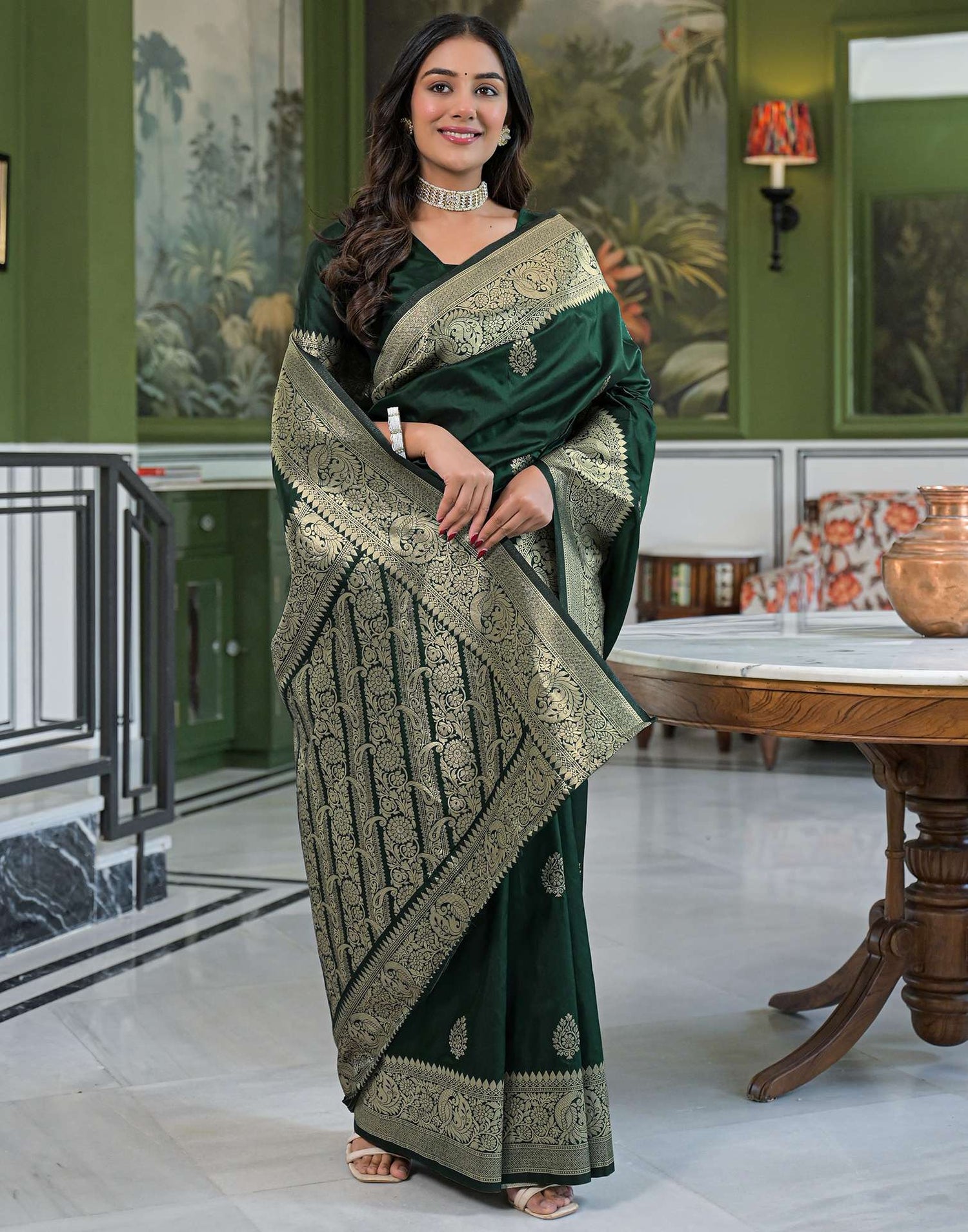 Green Silk Woven Banarasi Saree