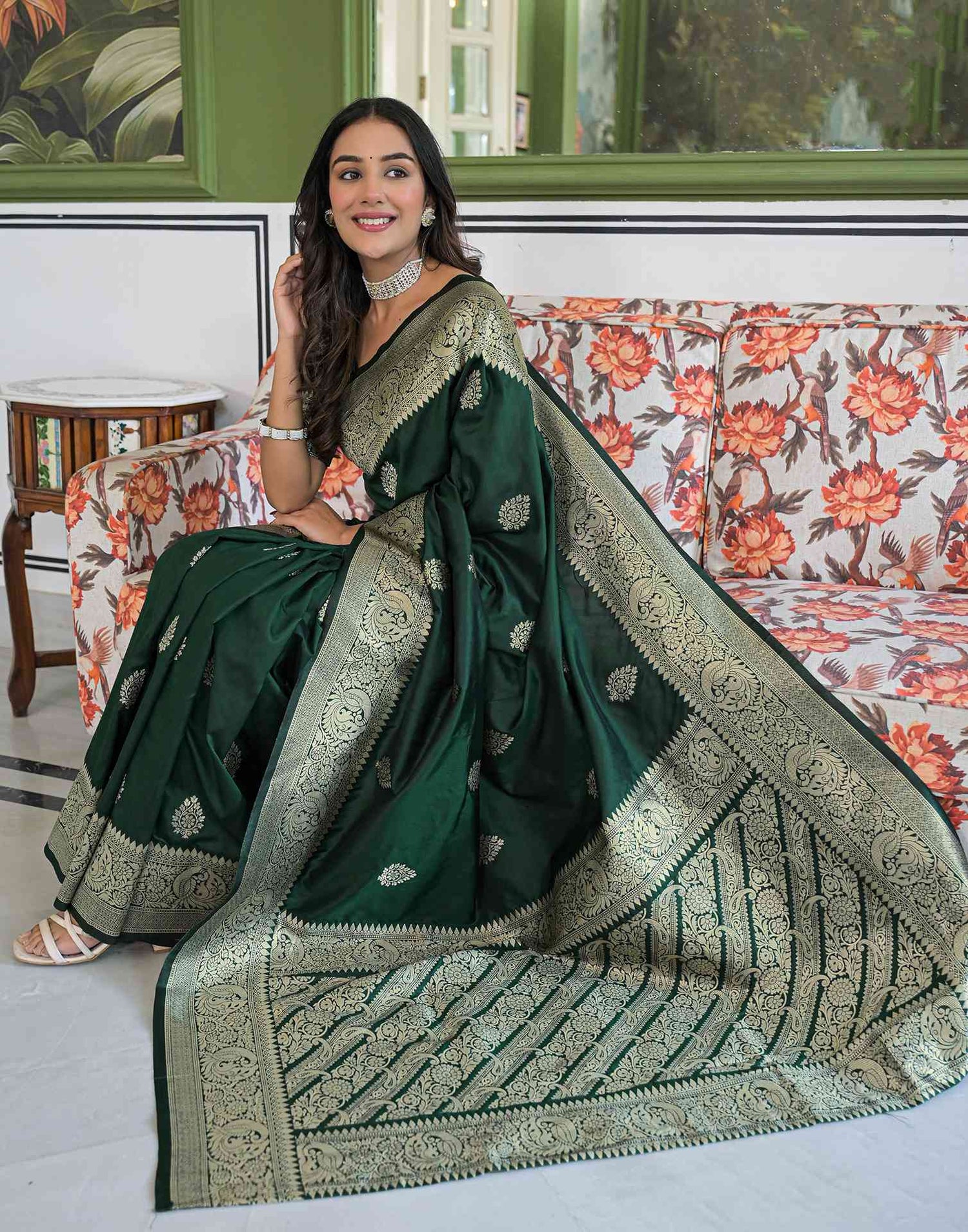 Green Silk Woven Banarasi Saree