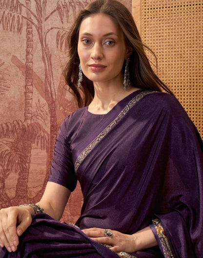 Dark Purple Crepe Silk Printed Saree