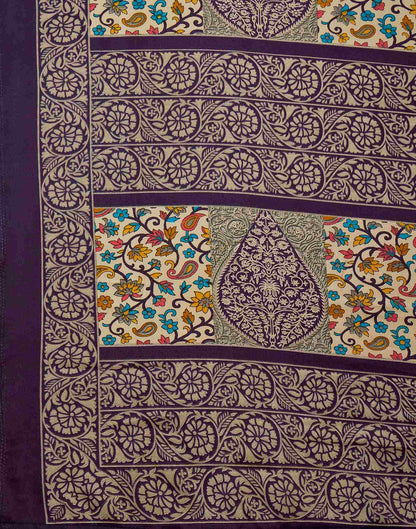 Dark Purple Crepe Silk Printed Saree