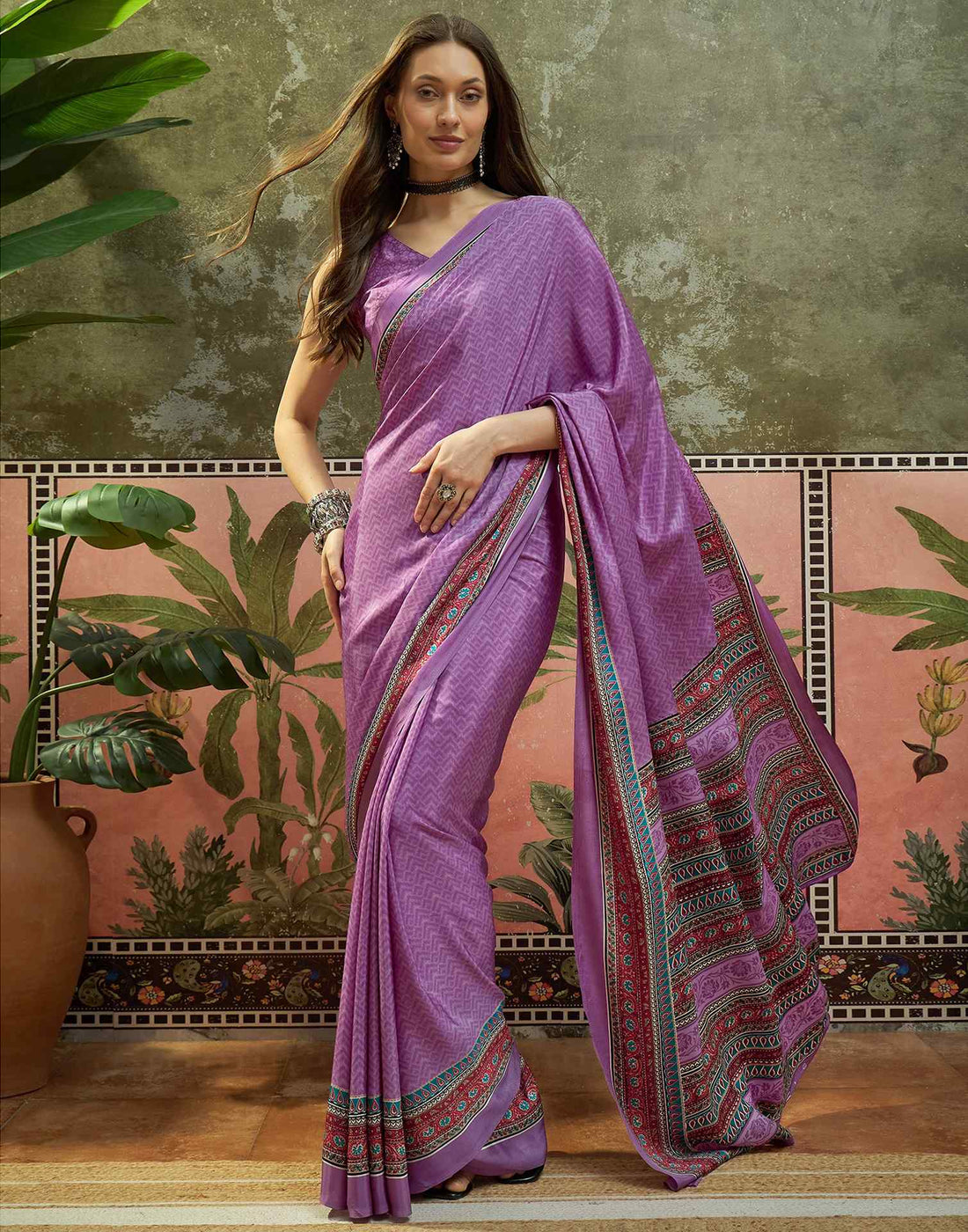 Lavender Crepe Silk Printed Saree