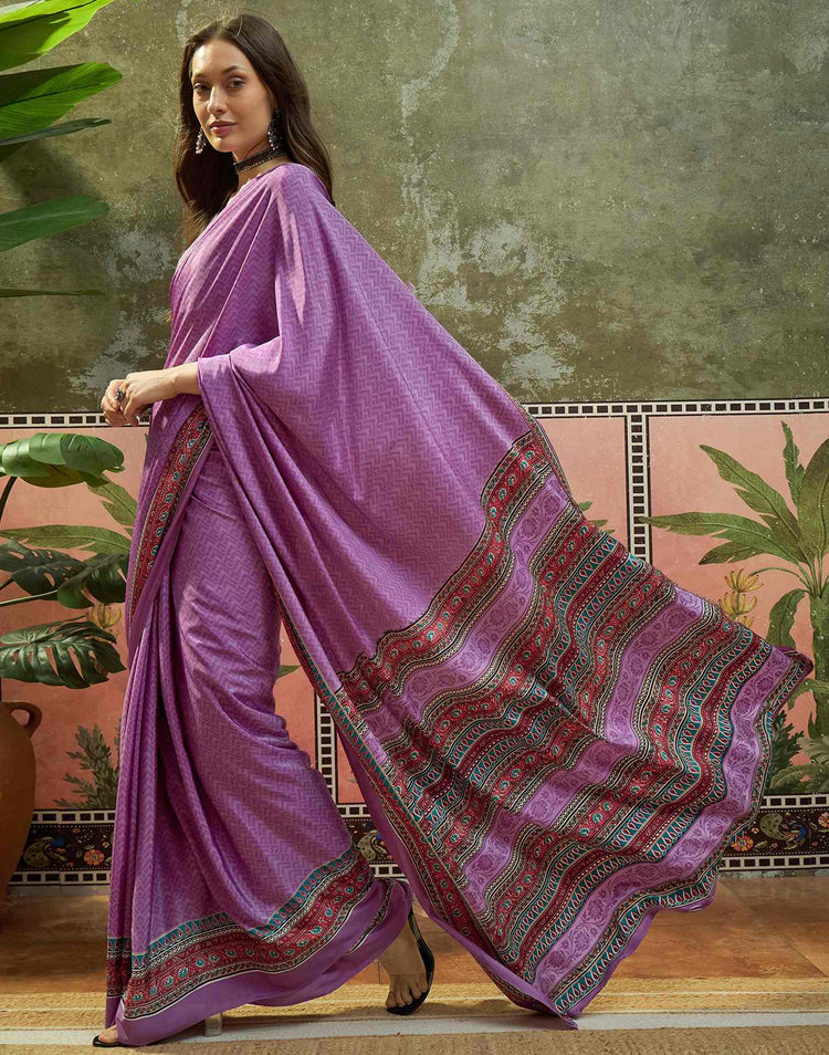 Lavender Crepe Silk Printed Saree