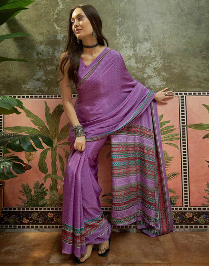 Lavender Crepe Silk Printed Saree