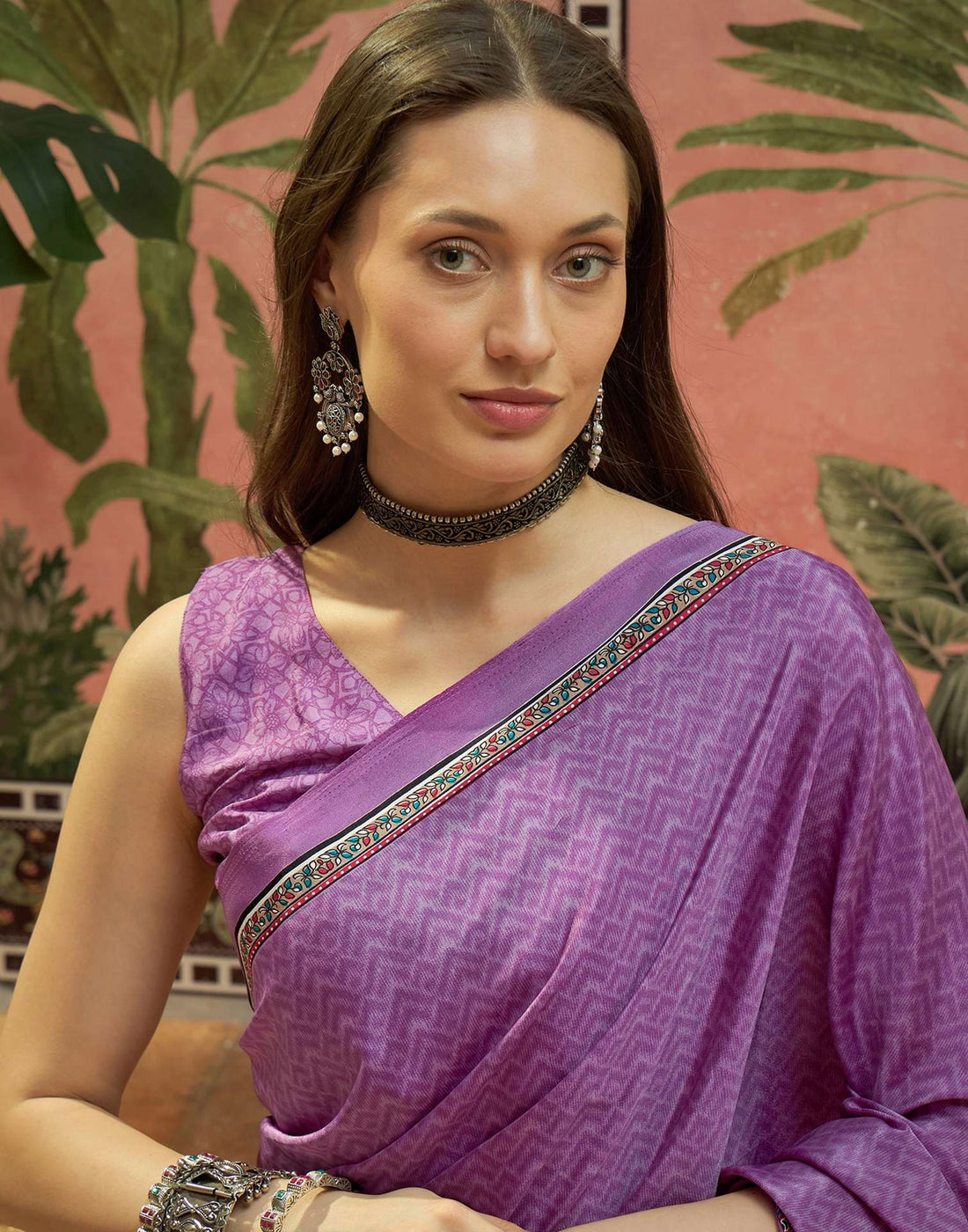 Lavender Crepe Silk Printed Saree