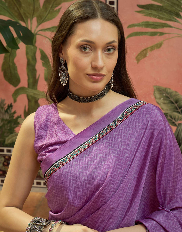 Lavender Crepe Silk Printed Saree