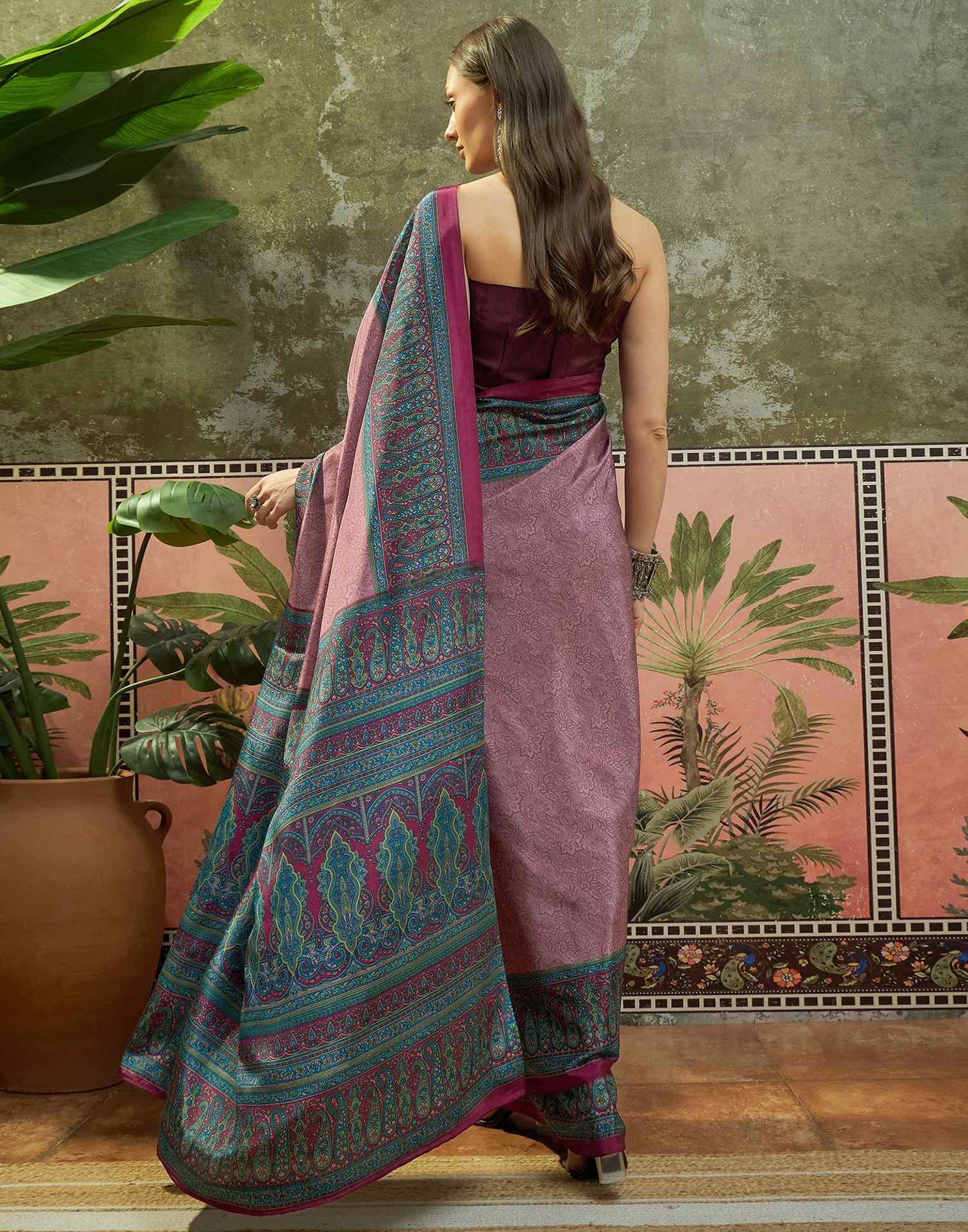 Mauve Crepe Silk Printed Saree