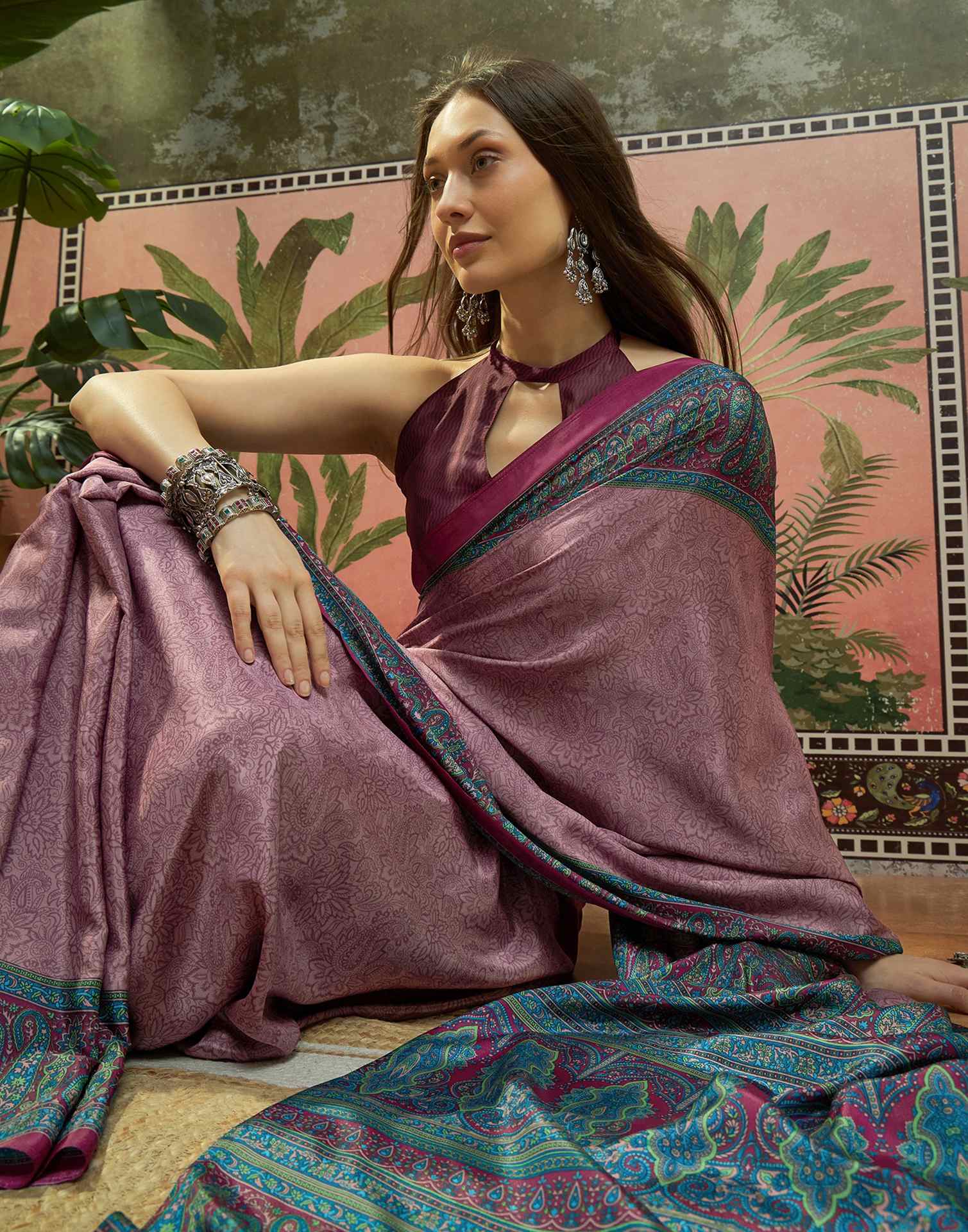 Mauve Crepe Silk Printed Saree