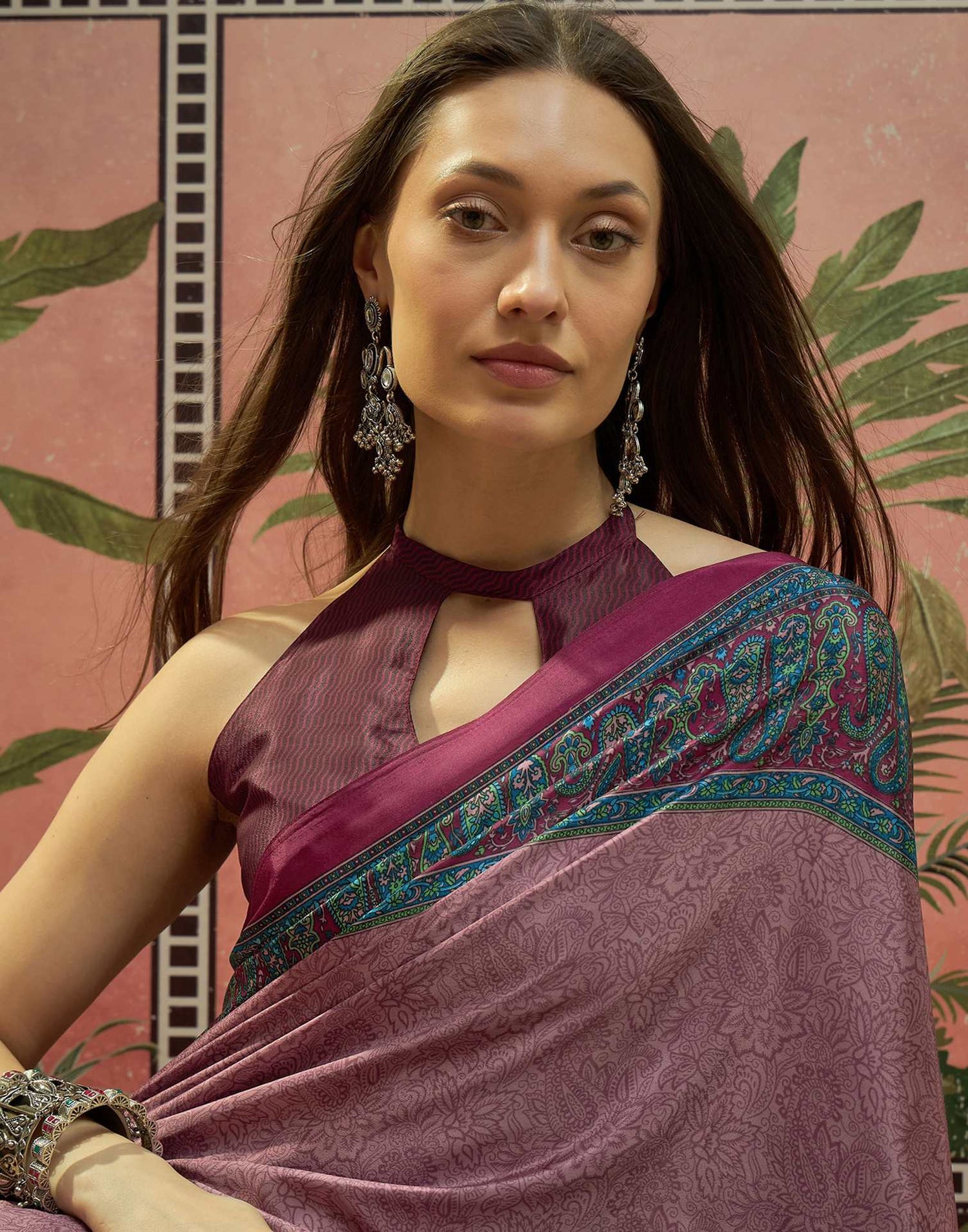 Mauve Crepe Silk Printed Saree