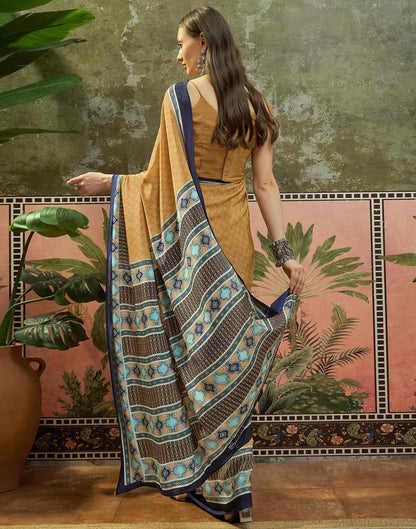 Mustard Crepe Silk Printed Saree