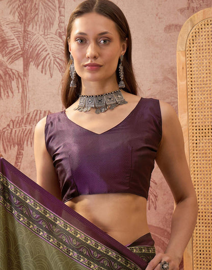 Mehndi Green Crepe Silk Printed Saree