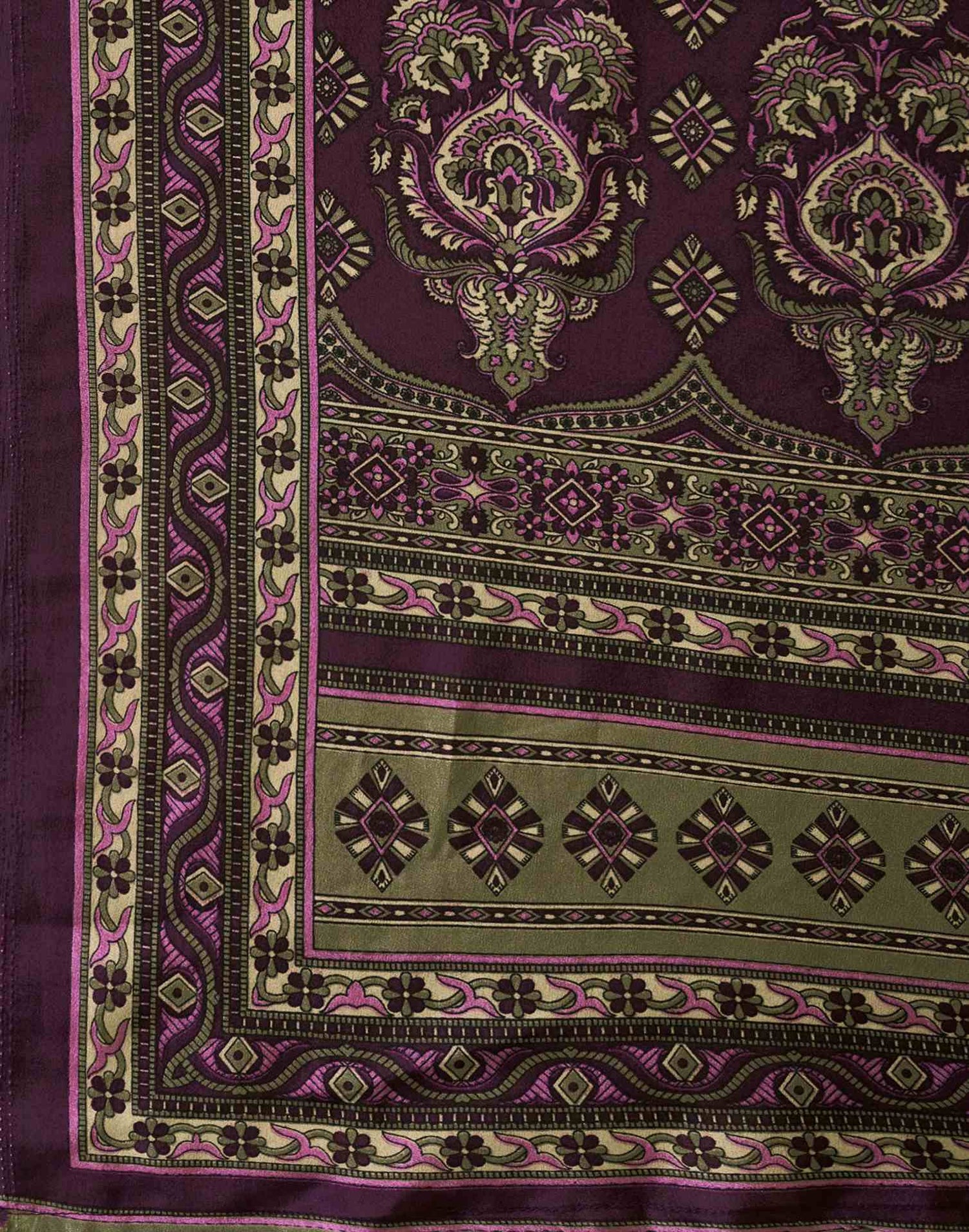 Mehndi Green Crepe Silk Printed Saree