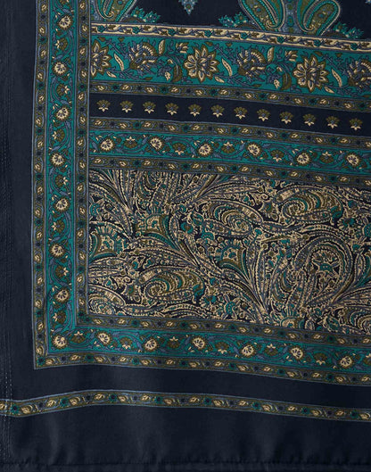 Navy Blue Crepe Silk Printed Saree