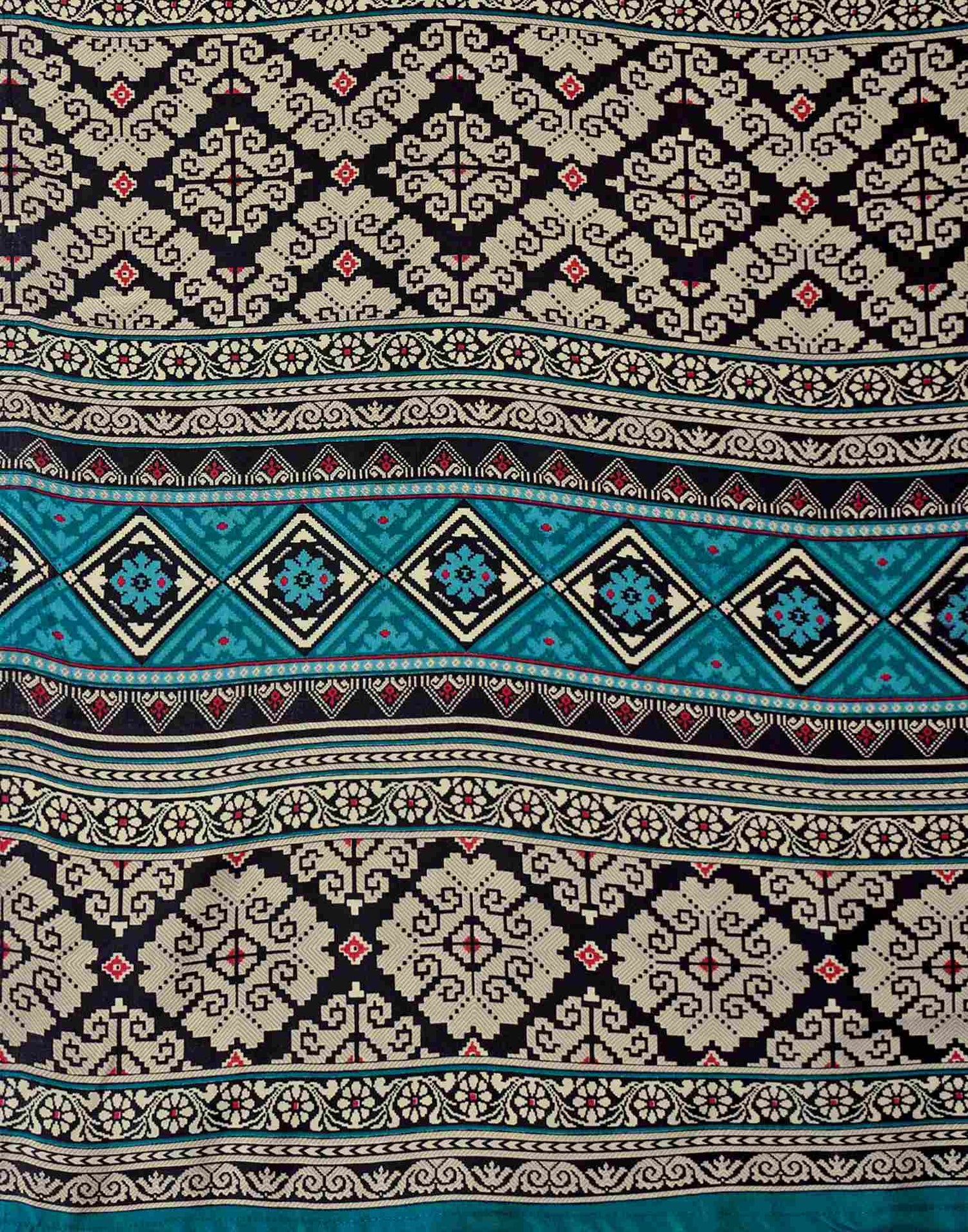 Teal Blue Crepe Silk Printed Saree