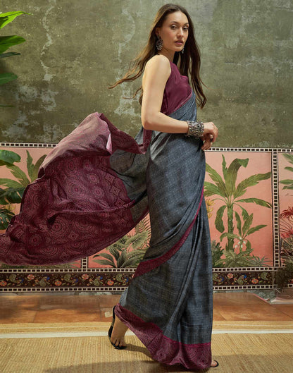 Grey Crepe Silk Printed Saree