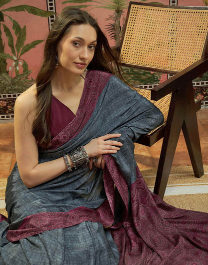 Grey Crepe Silk Printed Saree