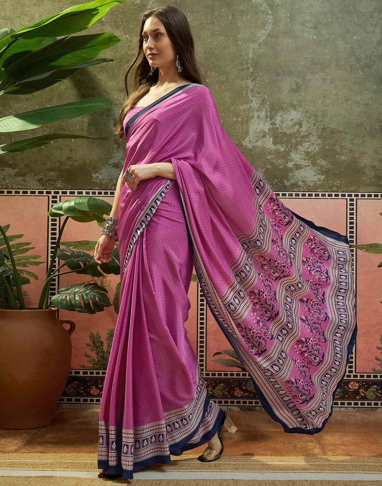 Light Purple Crepe Silk Printed Saree