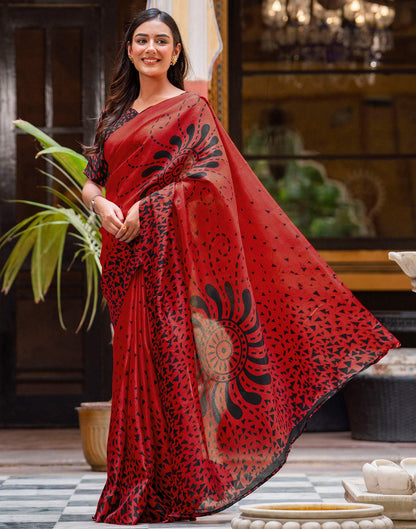 Red Khadi Printed Saree