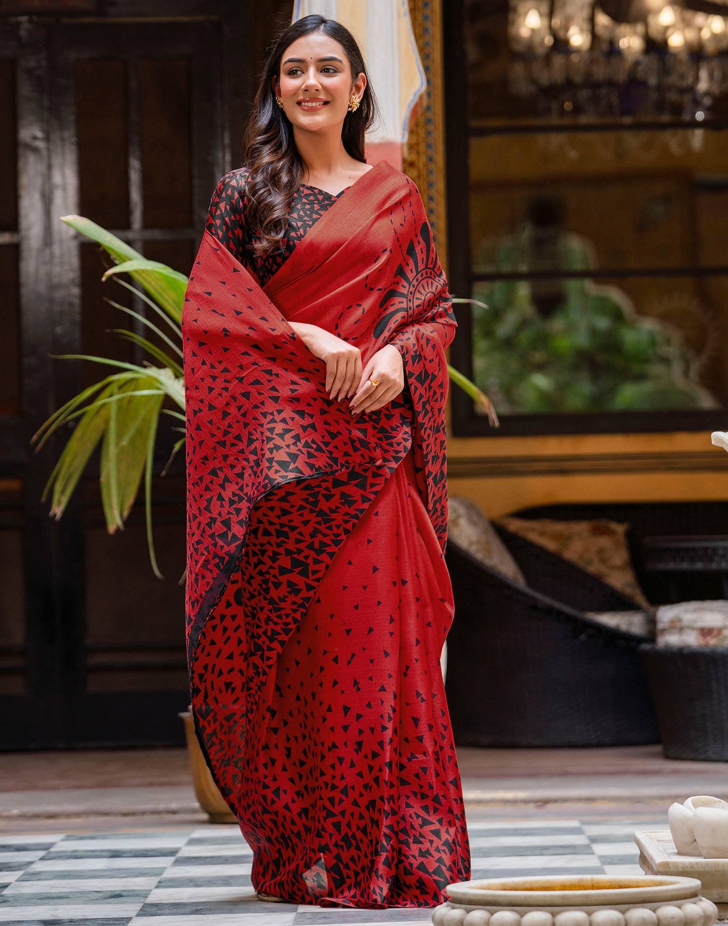Red Khadi Printed Saree