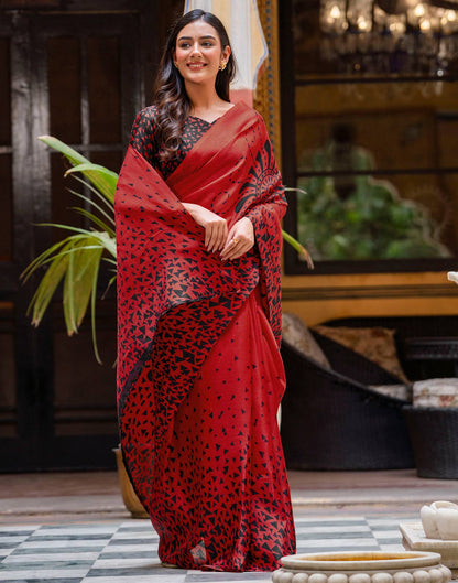 Red Khadi Printed Saree