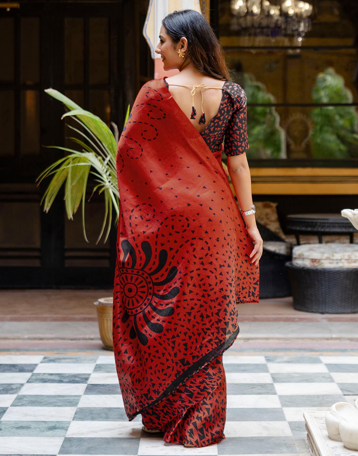 Red Khadi Printed Saree
