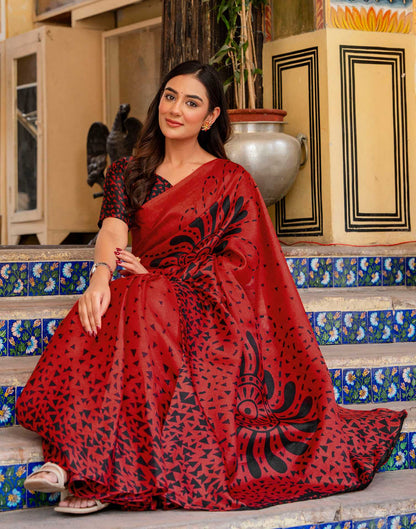 Red Khadi Printed Saree