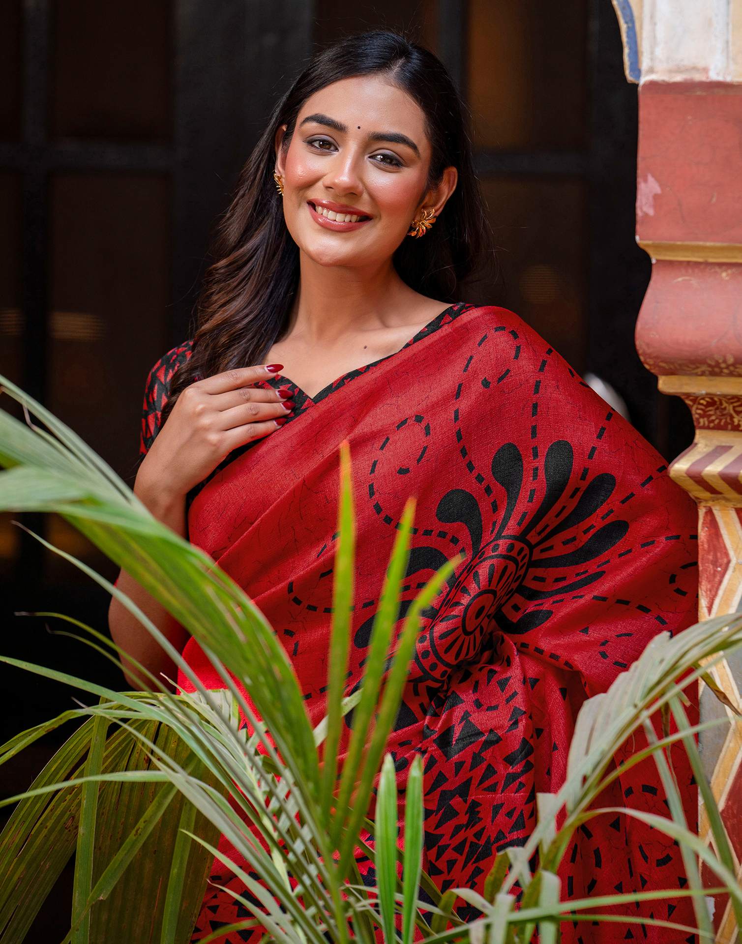 Red Khadi Printed Saree