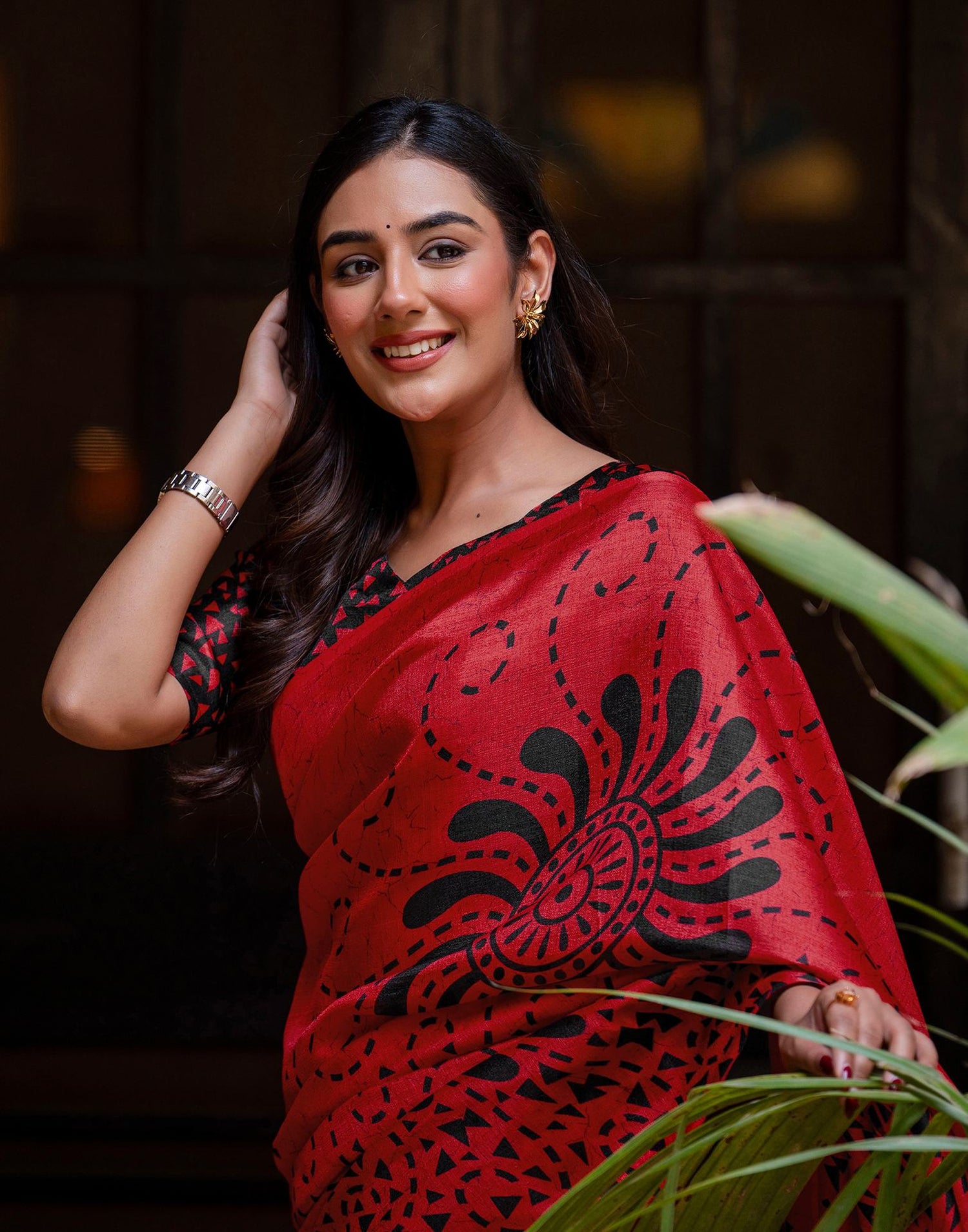 Red Khadi Printed Saree