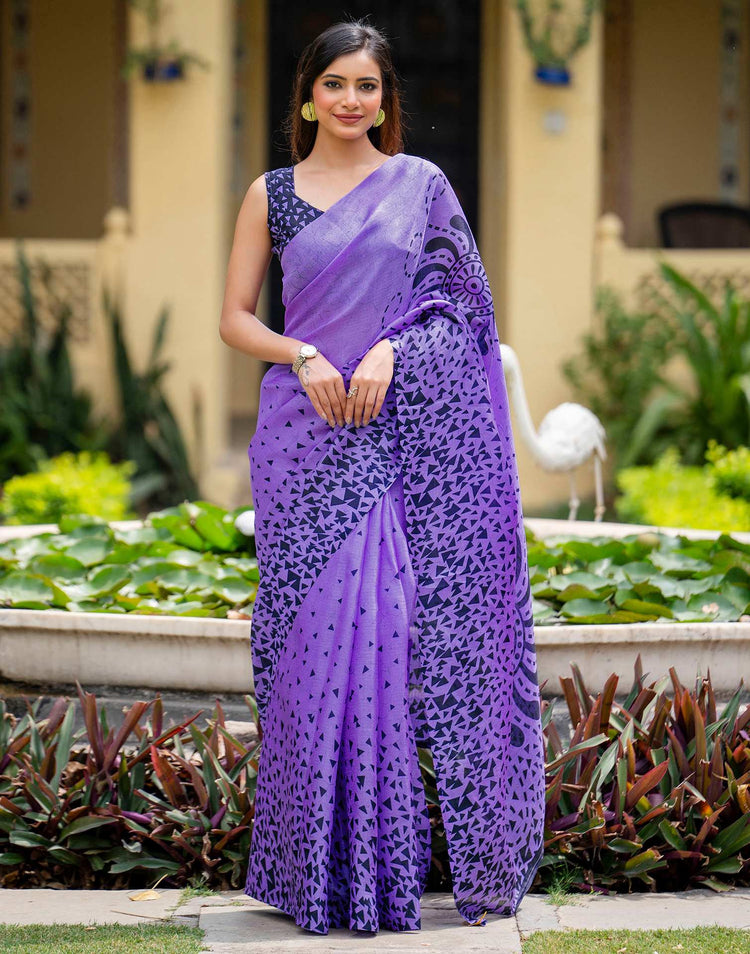 Lavender Khadi Printed Saree