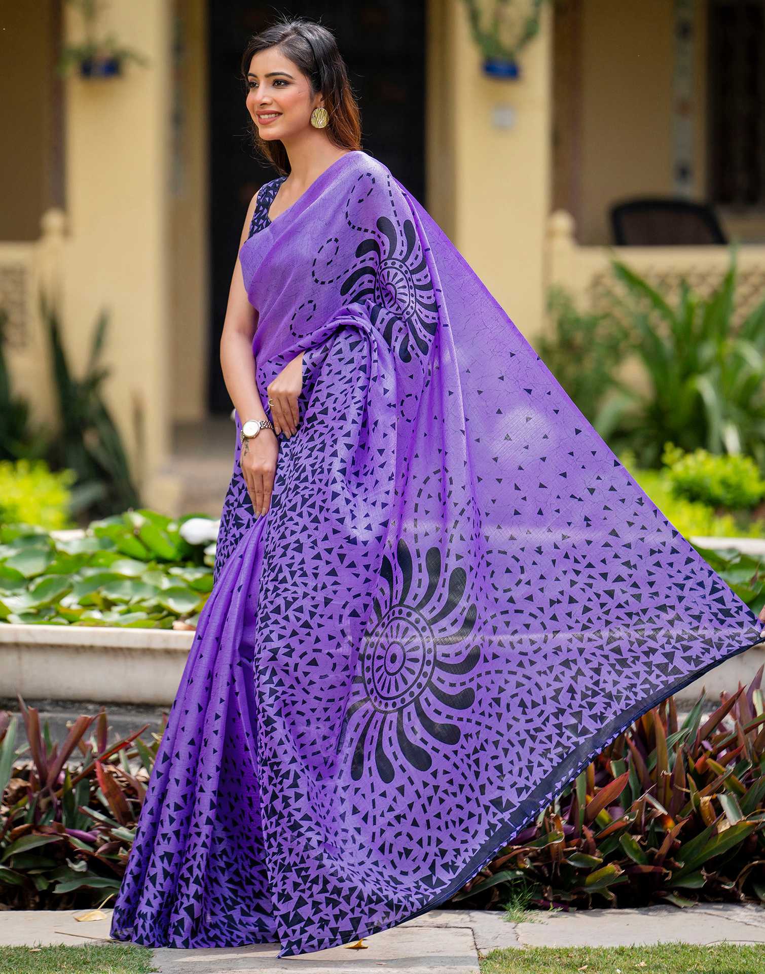 Levender Khadi Printed Saree