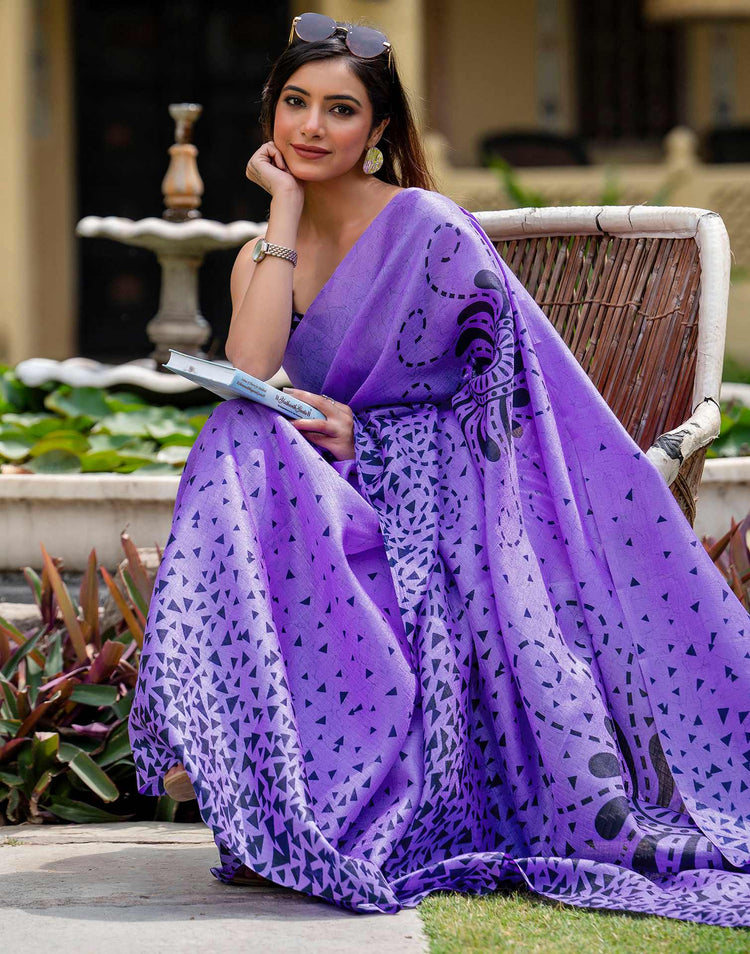 Lavender Khadi Printed Saree