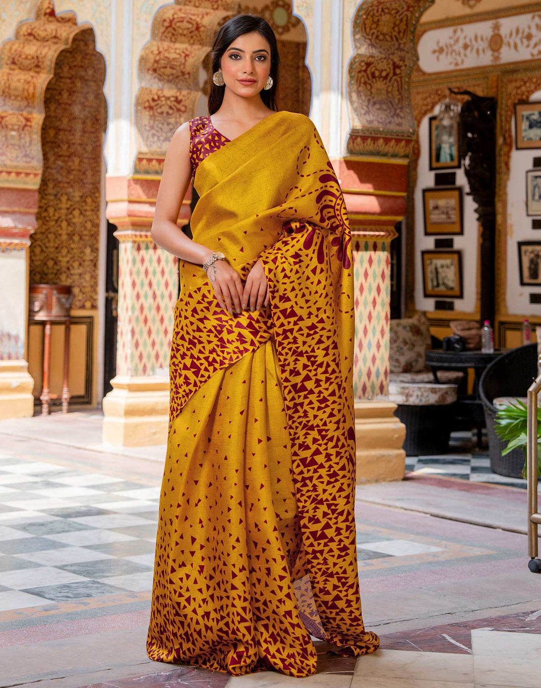 Mustard Khadi Printed Saree