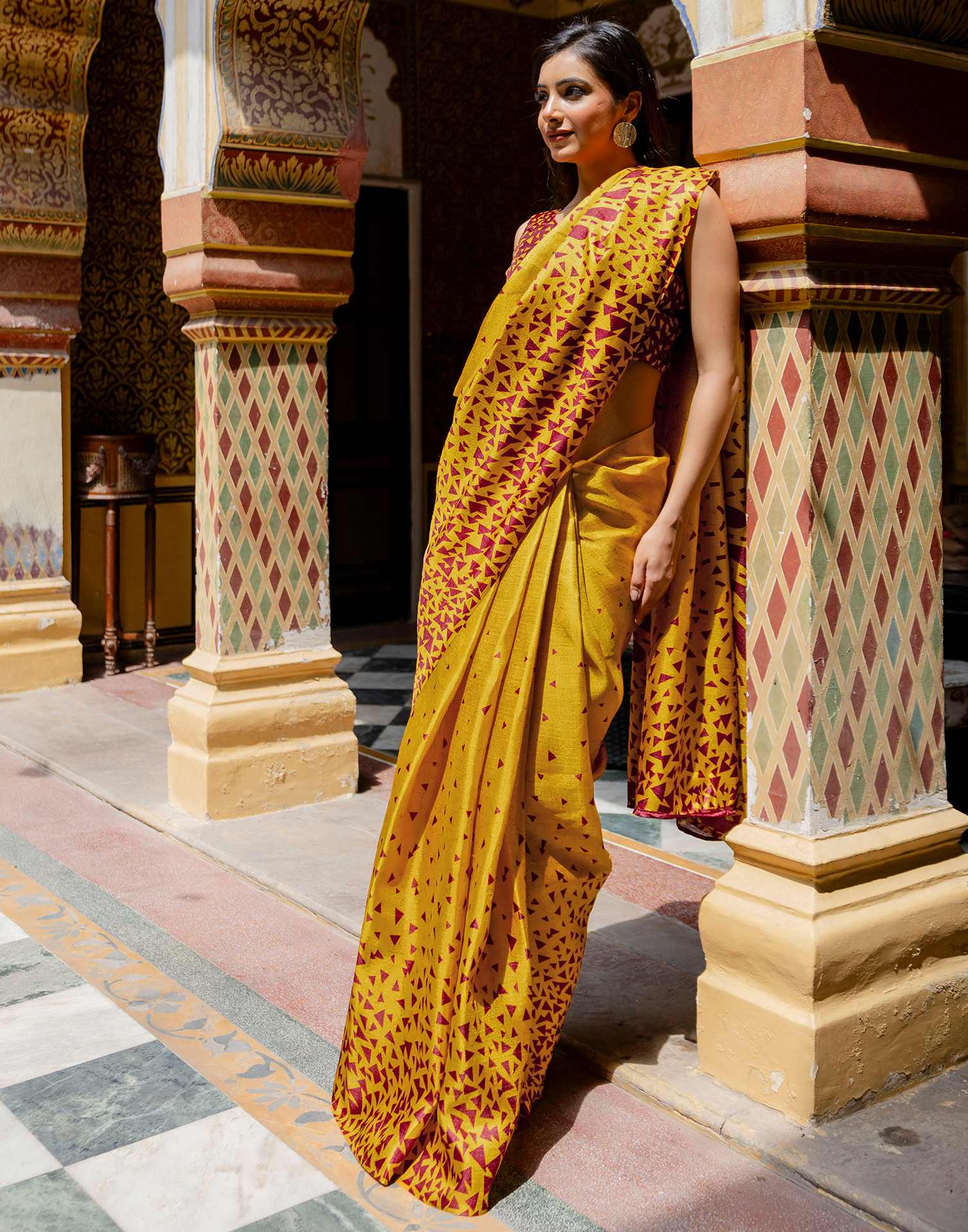 Mustard Khadi Printed Saree