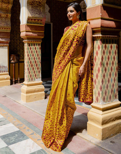 Mustard Khadi Printed Saree