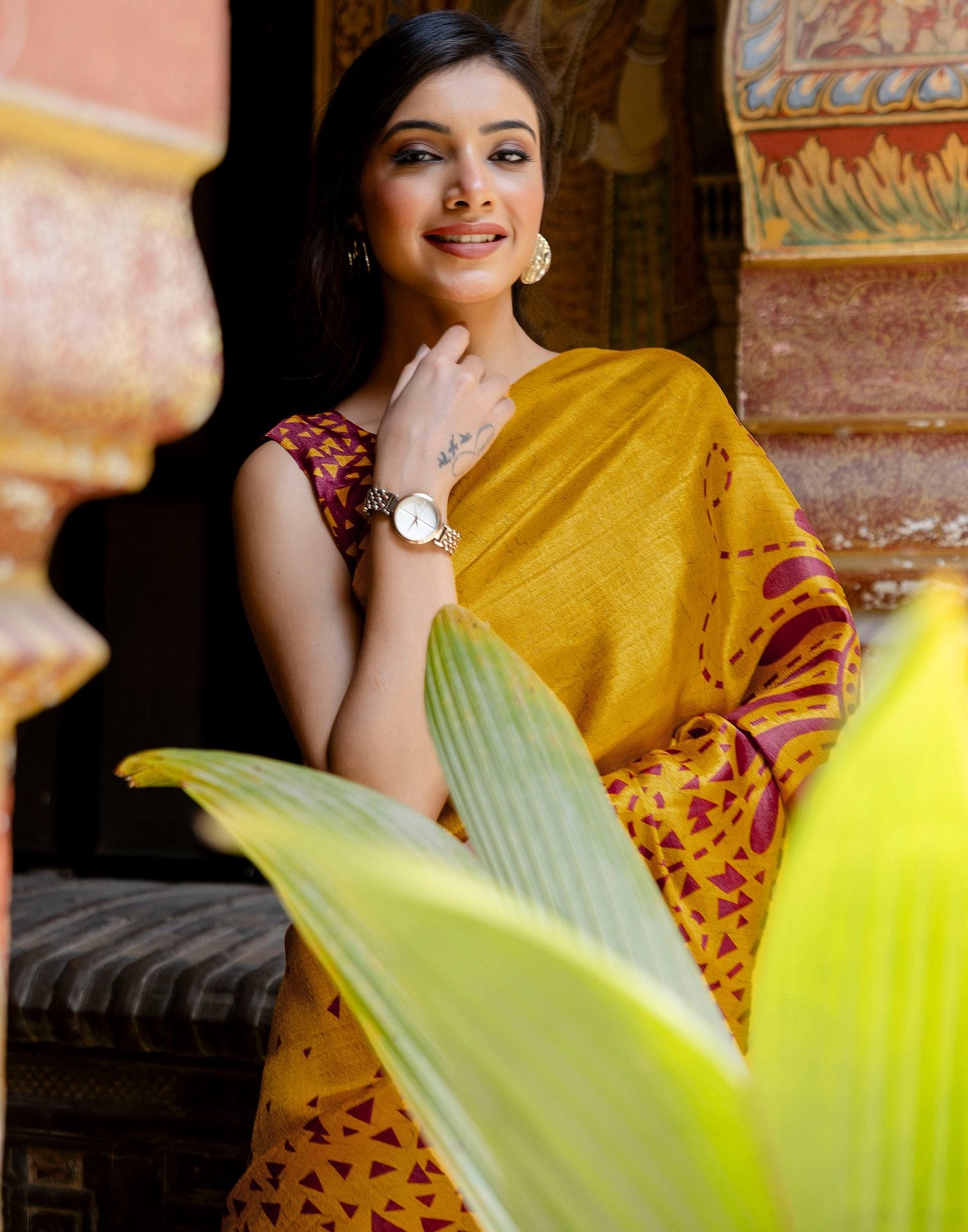 Mustard Khadi Printed Saree