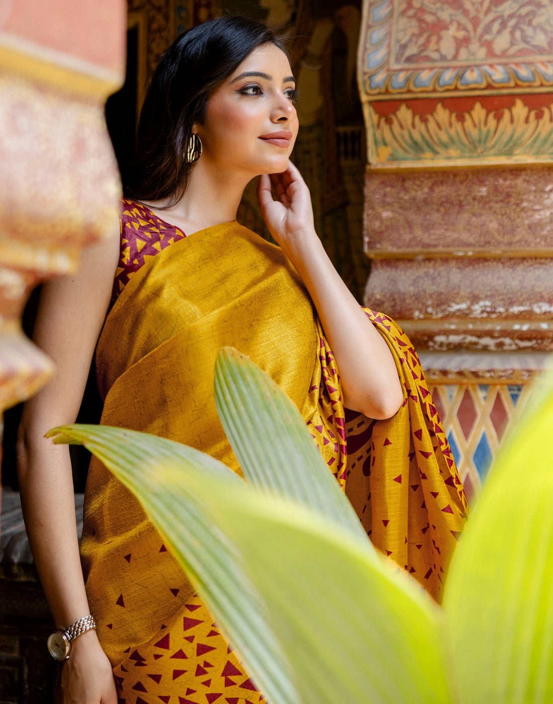 Mustard Khadi Printed Saree