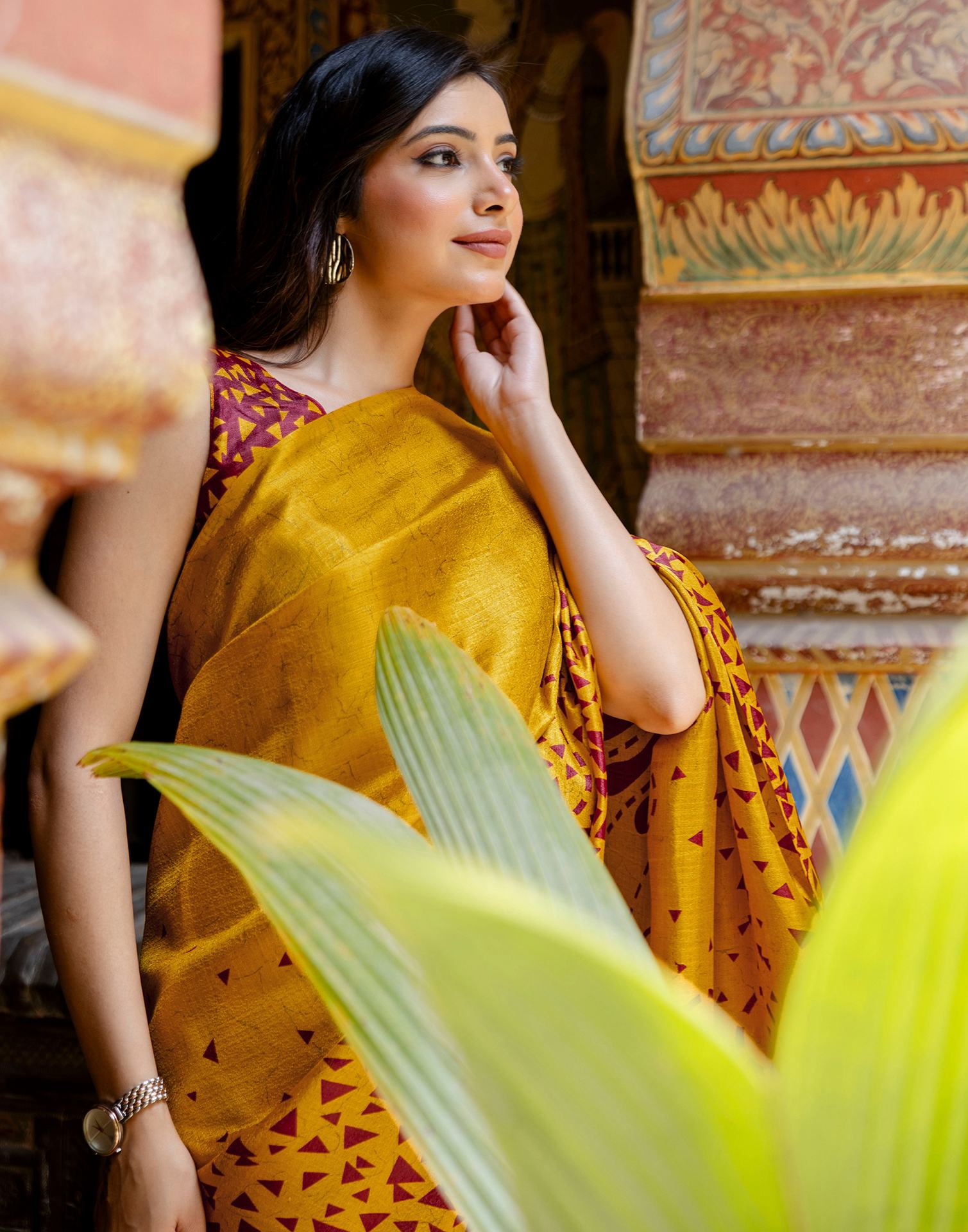 Mustard Khadi Printed Saree