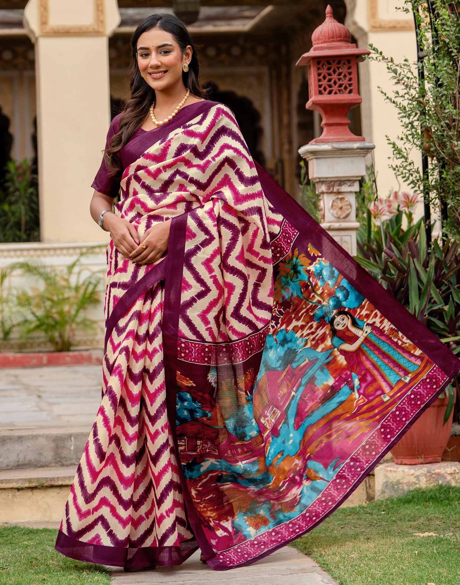 Beige Khadi Printed Saree