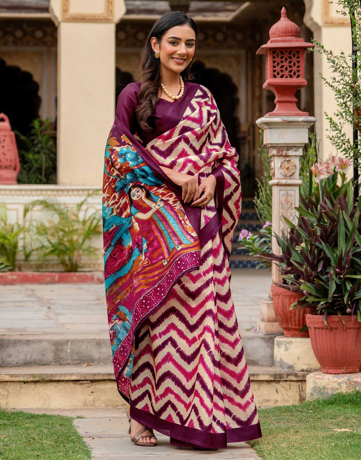 Beige Khadi Printed Saree
