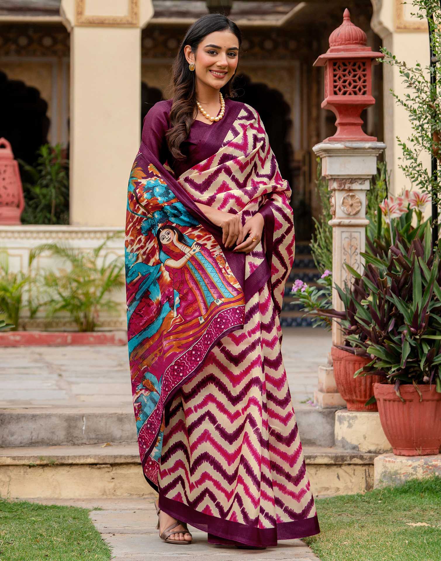Beige Khadi Printed Saree
