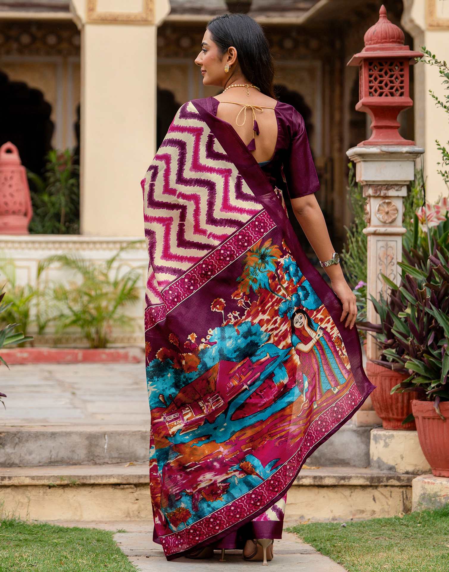 Beige Khadi Printed Saree
