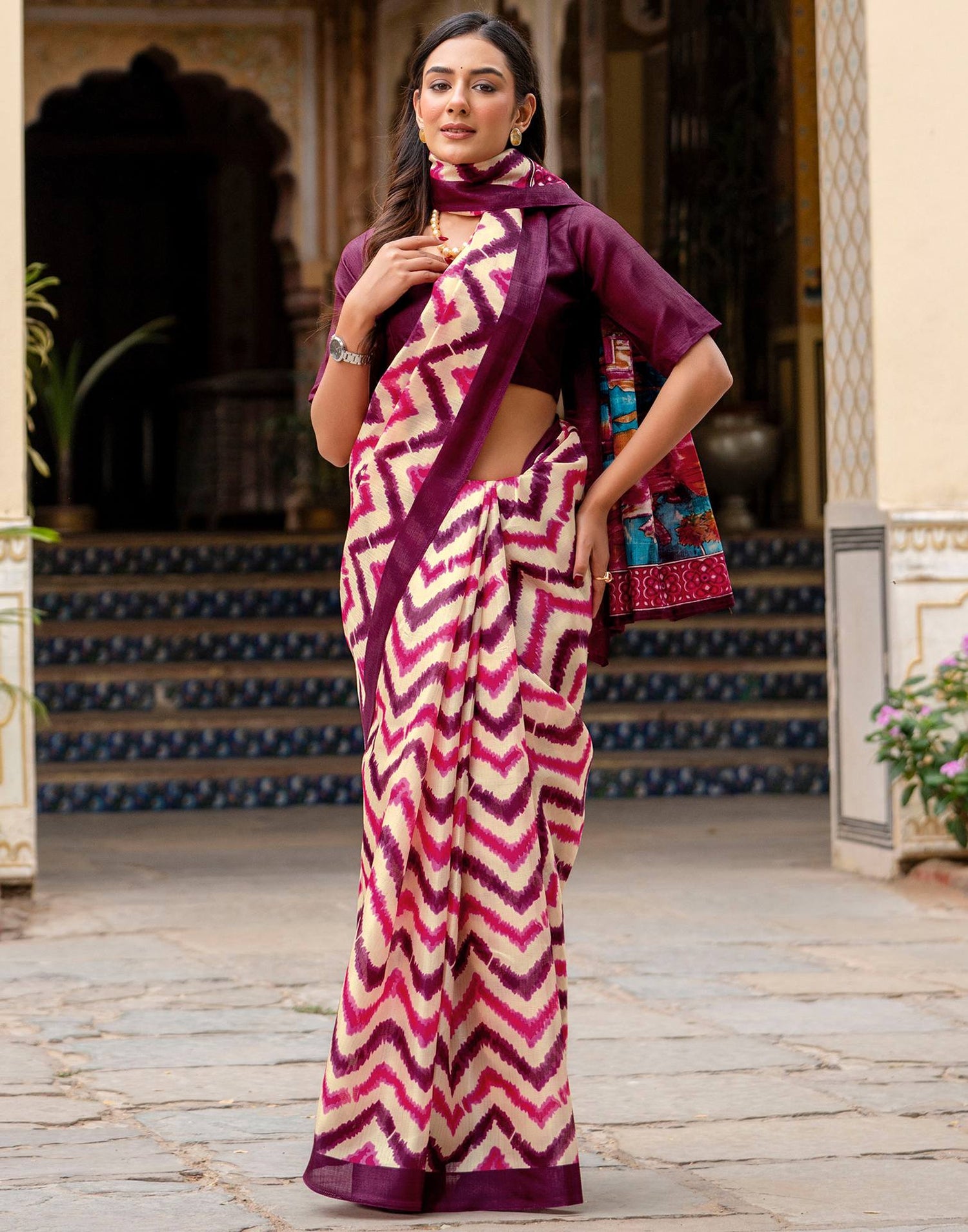 Beige Khadi Printed Saree