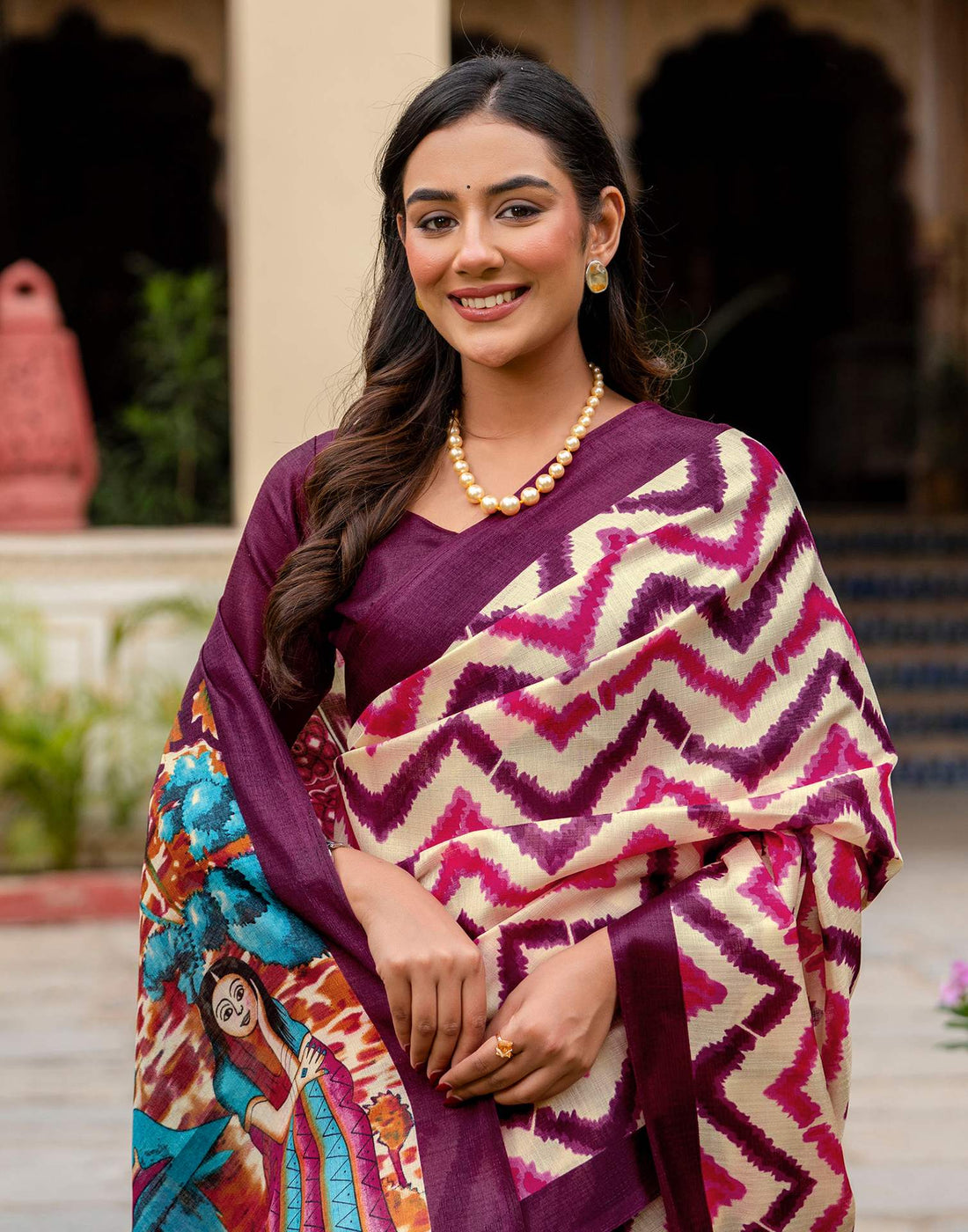 Beige Khadi Printed Saree