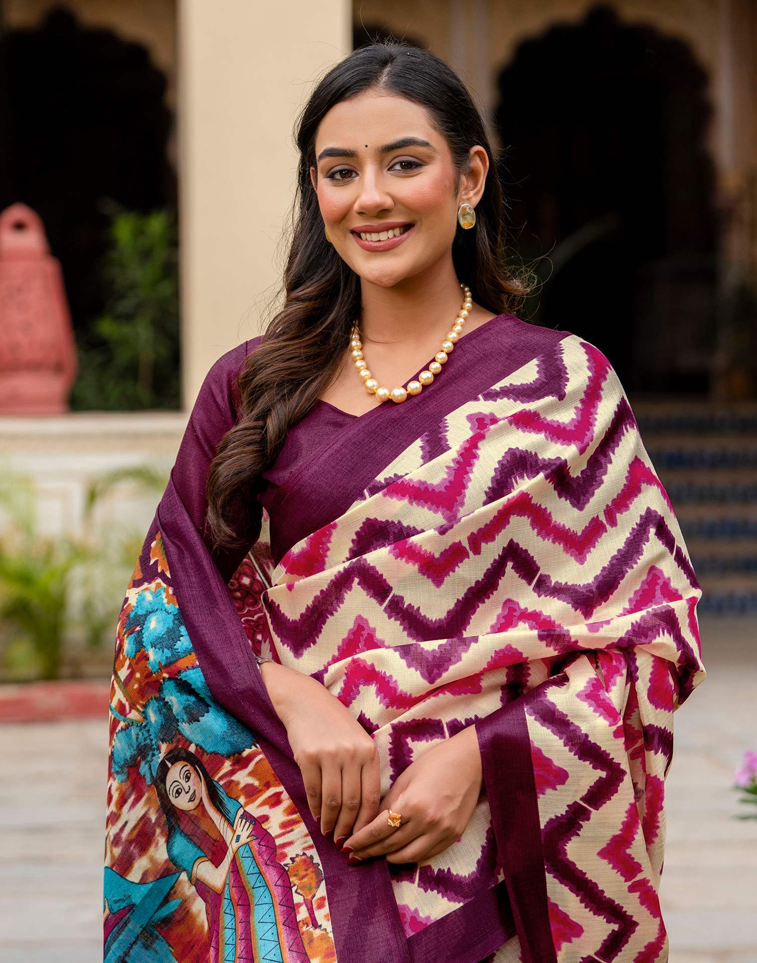 Beige Khadi Printed Saree