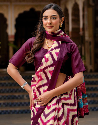 Beige Khadi Printed Saree