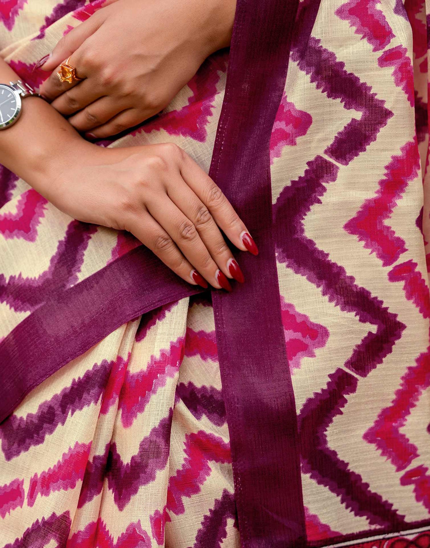 Beige Khadi Printed Saree