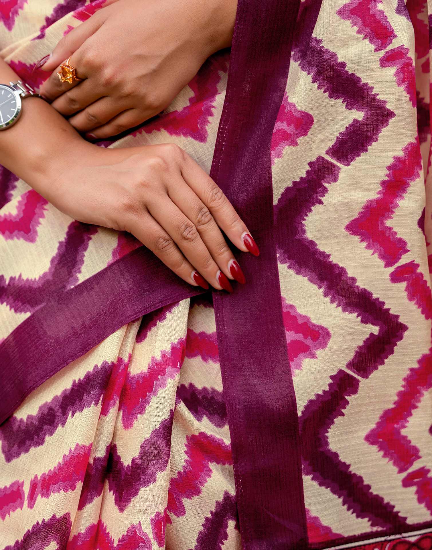 Beige Khadi Printed Saree