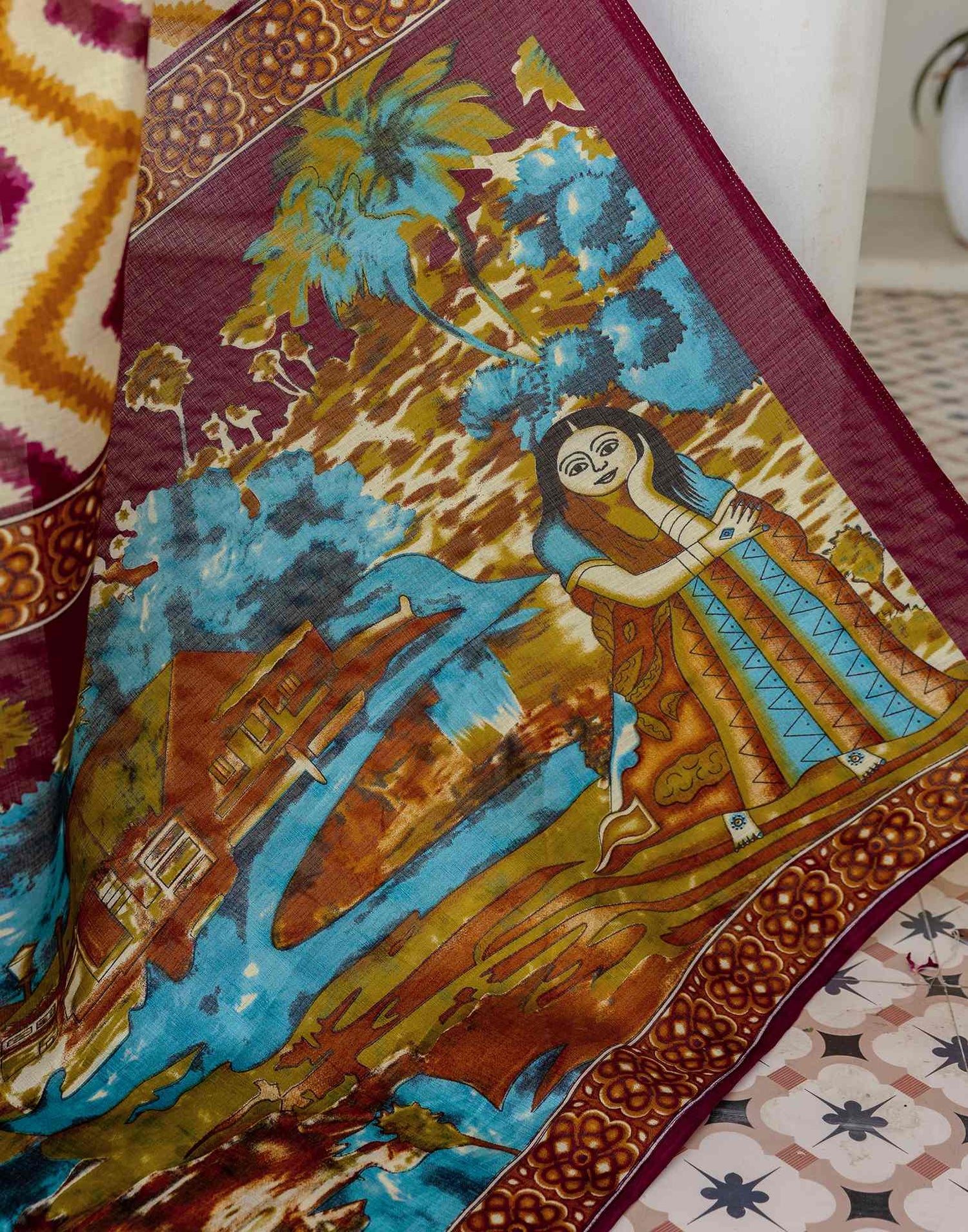 Beige Khadi Printed Saree